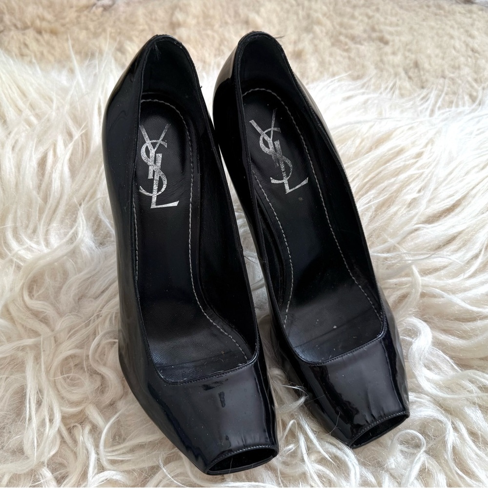 Yves Saint Laurent Black Patent Cage Heels - Picture 4 of 9